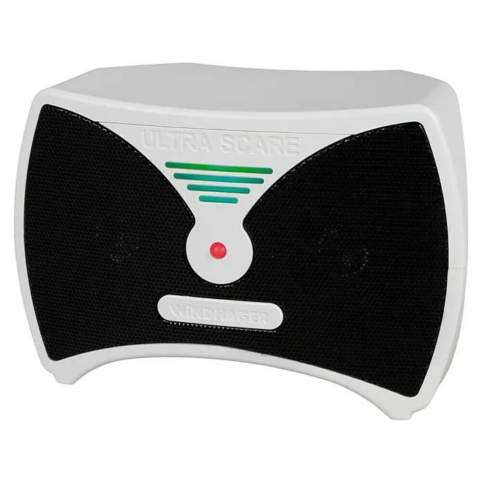 Windhager Ratten- & Mäusebekämpfung Ultra Care - Nager, Akkubetrieben - Ultra Scare Schädlingsbekämpfer mit weißem Gehäuse und schwarzem Gitter. Ideal zur Abwehr von Nagetieren, Vögeln und anderen Schädlingen.