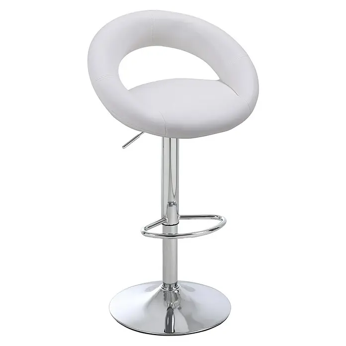 Fulmo Taburete alto Arlanza - Blanco - Taburete de bar blanco moderno con base cromada. Este taburete es regulable en altura y cuenta con un cómodo asiento con respaldo para mayor comodidad y estilo.