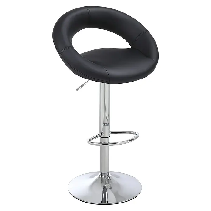 Fulmo Taburete alto Arlanza - Negro - Taburete de bar negro con asiento redondo y acolchado y base cromada con reposapiés, que ofrece comodidad y un diseño moderno.