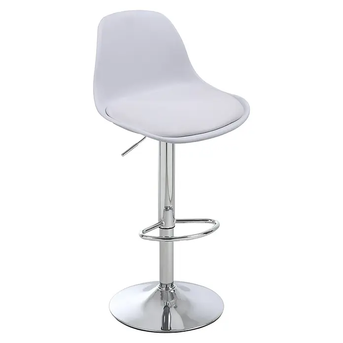 Fulmo Taburete alto Deva - Blanco - Taburete de bar blanco con altura ajustable y reposapiés cromado, ideal para cocina o bar. Diseño moderno para cualquier espacio.