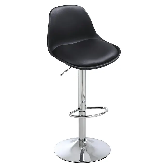 Fulmo Taburete alto Deva - Negro - Un taburete de bar moderno regulable en altura con asiento de cuero sintético negro y base cromada para una opción de asiento elegante.