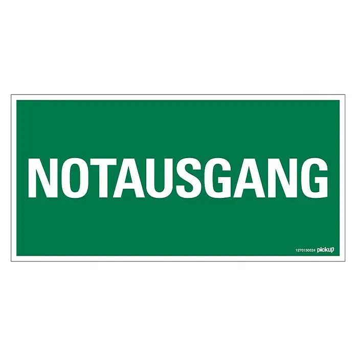 Pickup Fluchtwegschild - Motiv: Notausgang, L x B: 30 x 15 cm - Grünes Schild mit weißer Aufschrift "Notausgang", das auf einen Notausgang hinweist.