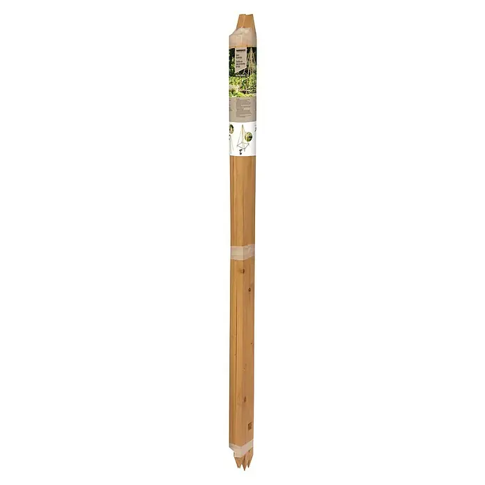 Windhager Rankhilfe Tipi - L x B x H: 75 x 75 x 145 cm, Holz - Nahaufnahme einer Holztafel, die Informationen über den Anbau von Gemüse im Garten bietet, mit Fokus auf Text und Anleitungen.