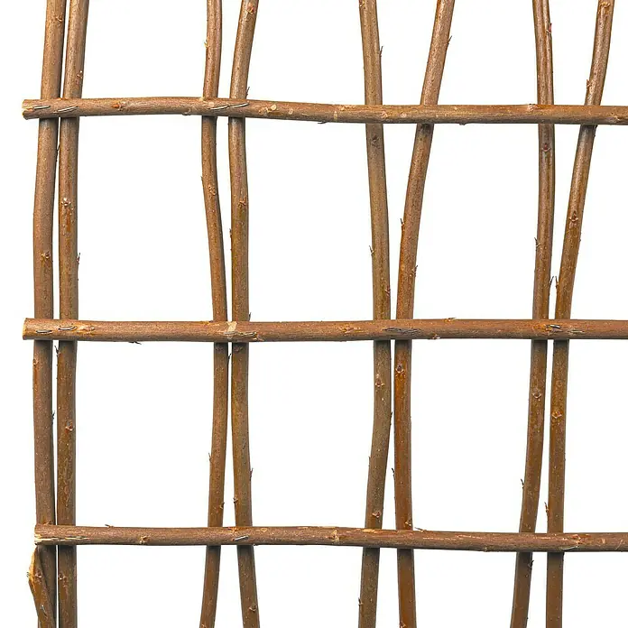 Windhager Rankgitter Weide Spitzbogen - B x H: 55 x 150 cm, Gebogen, Holz - Nahaufnahme eines rechteckigen, handgefertigten Weidenzauns, ideal für Gartenprojekte und als natürliche Abgrenzung.