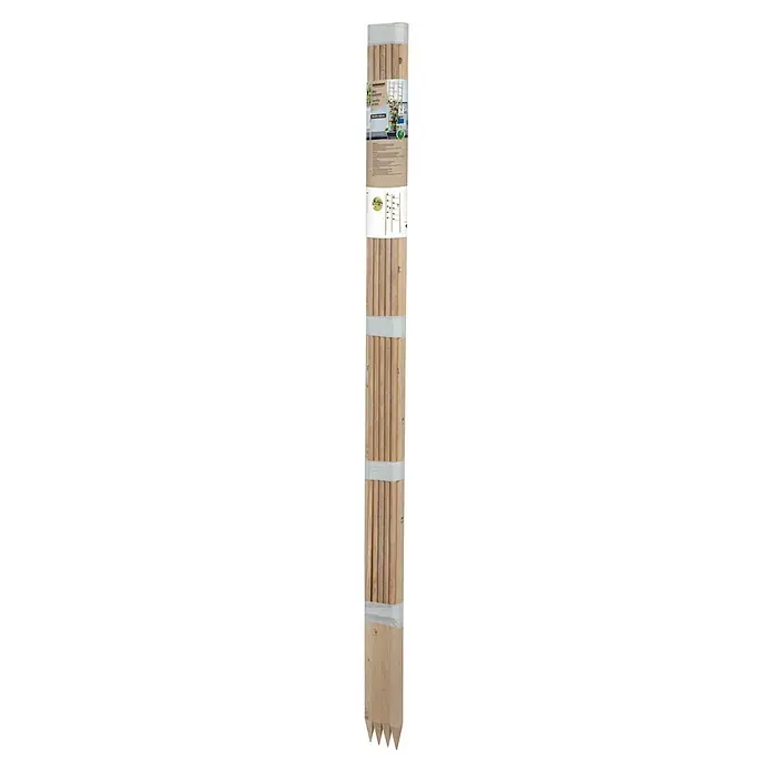 Windhager Rankhilfe Turm - L x B x H: 29 x 29 x 145 cm, Holz - Ein vertikales Bild einer Packung von Holzstäben, die mit einem Band zusammengehalten werden.