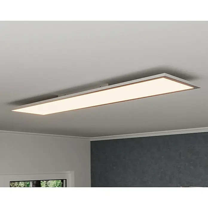 Ledvance LED-Panel Planon Plus - 36 W, 120 x 30 cm, Weiß, Warmweiß - Deckenleuchte mit rechteckigem, silberfarbenem Rahmen und hellem, gleichmäßigem Licht. Ideal für moderne Wohnräume und Büros.