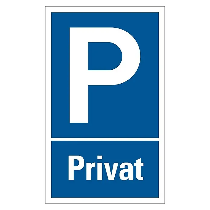 Pickup Gebotsschild - Privatparkplatz, L x B: 33 x 20 cm - Schild mit blauem Hintergrund, einem weißen "P" und dem Wort "Privat", das auf privaten Parkplatz hinweist.