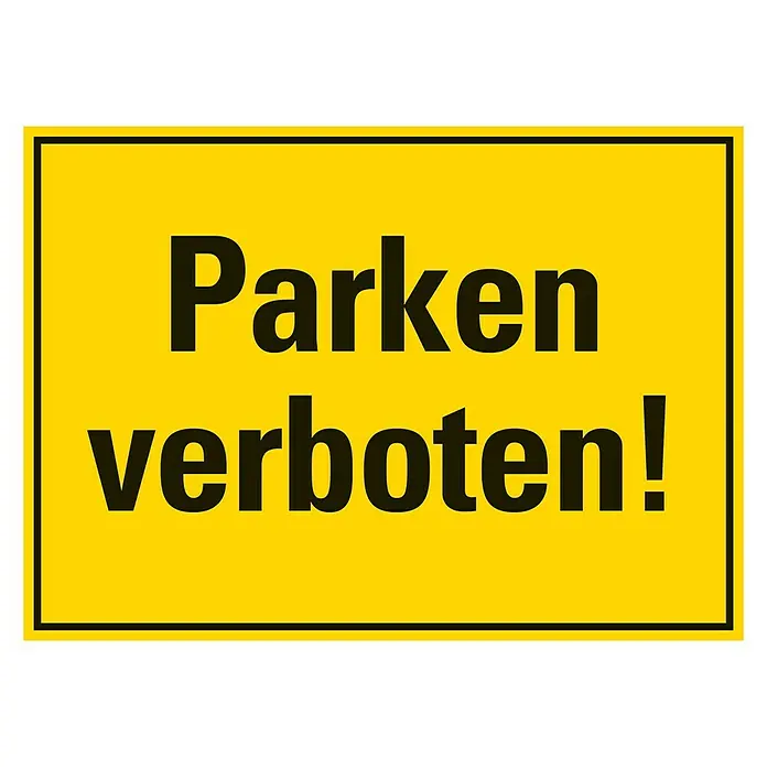 Pickup Verbotsschild - L x B: 35 x 25 cm, Parken verboten - Gelbes Schild mit der Aufschrift "Parken verboten!", das ein Parkverbot signalisiert.