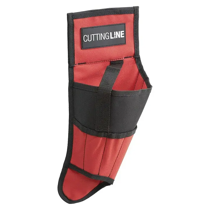 Werkzeughalter - Nylon - Nahaufnahme einer roten Werkzeugtasche mit schwarzer Umrandung und dem Logo „Cutting Line“ für den professionellen Handwerker.