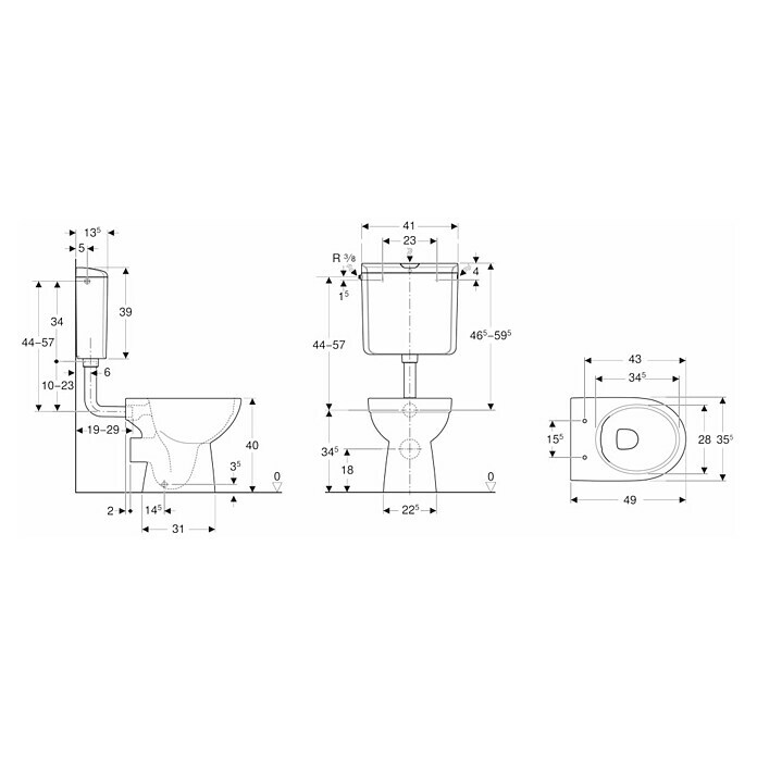 Geberit Renova Stand-WC-Kombination (Spülrandlos, Ohne Spezialglasur, Spülform: Tief, WC Abgang: Waagerecht, Weiß) | BAUHAUS