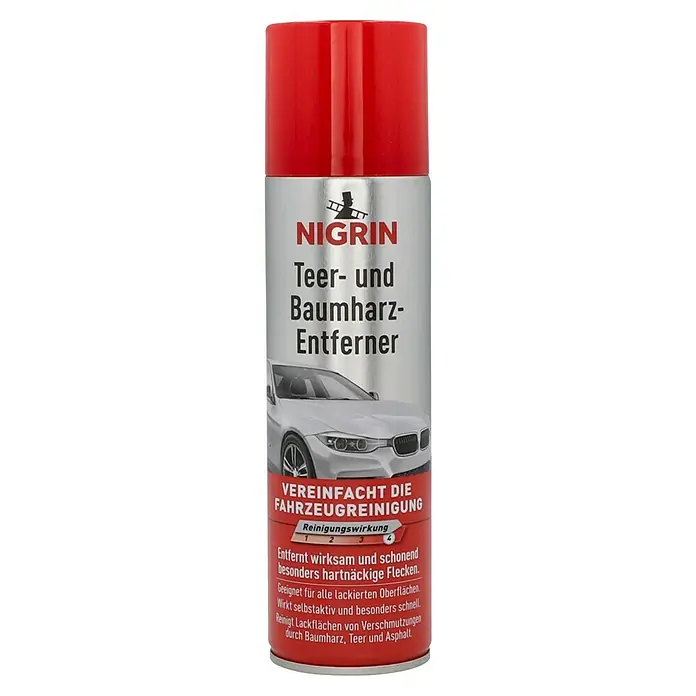 Nigrin Teer- & Baumharzentferner - 250 ml - Sprühdose Nigrin Teer- und Baumharz-Entferner zur effektiven und schonenden Reinigung hartnäckiger Flecken auf lackierten Oberflächen.