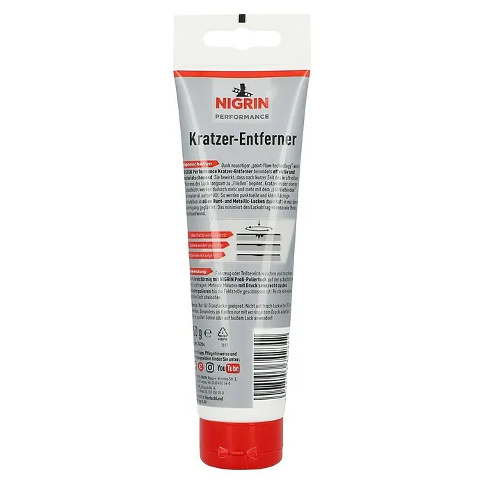 Nigrin Kratzer-Entferner - 150 g - Nigrin Performance Kratzer-Entferner Tube. Das Produkt beseitigt Kratzer effektiv und materialschonend von Lackoberflächen.