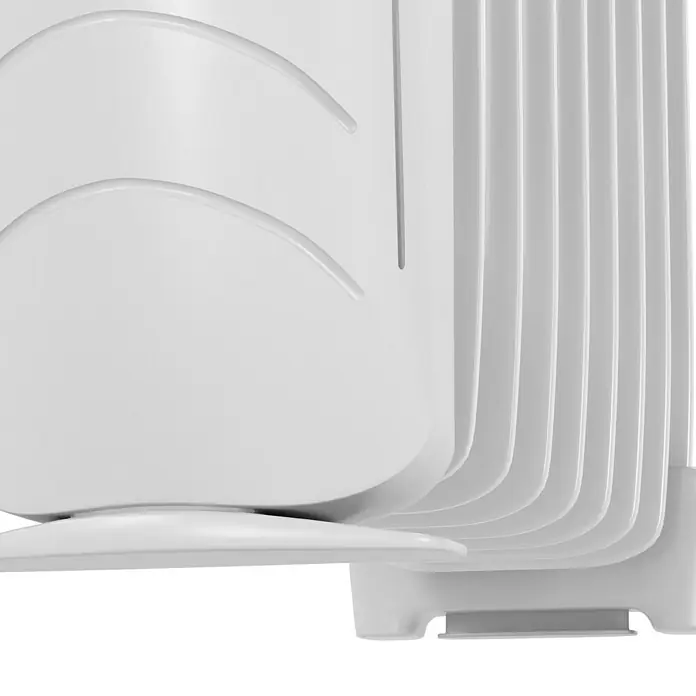 Voltomat HEATING Radiador de aceite Mini - 1.000 W, Habitaciones hasta 10 m², Blanco - Primer plano de un producto blanco y redondo con líneas blancas nítidas. Un diseño simple y elegante.