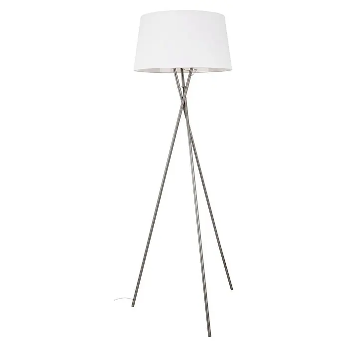 Britop Lighting Stehleuchte Hugo - 25 W, 620 x 620 x 1.540 mm, Beige, E27 - Elegante Stehlampe mit weißem Lampenschirm und einem schlanken, silberfarbenen Stativgestell. Perfekt für moderne Wohnräume und Leseecken.