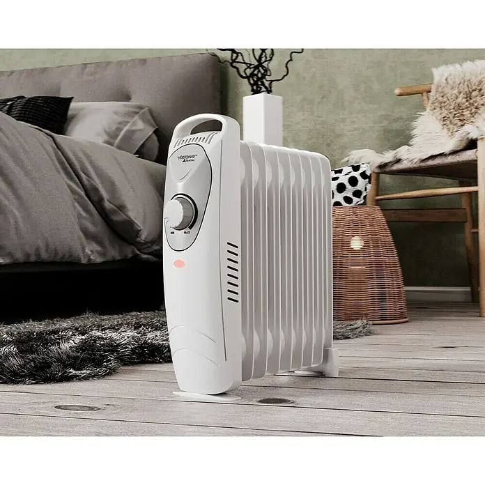 Voltomat HEATING Radiador de aceite Mini - 1.000 W, Habitaciones hasta 10 m², Blanco - Radiador eléctrico en el dormitorio. El radiador portátil proporciona calidez y confort.