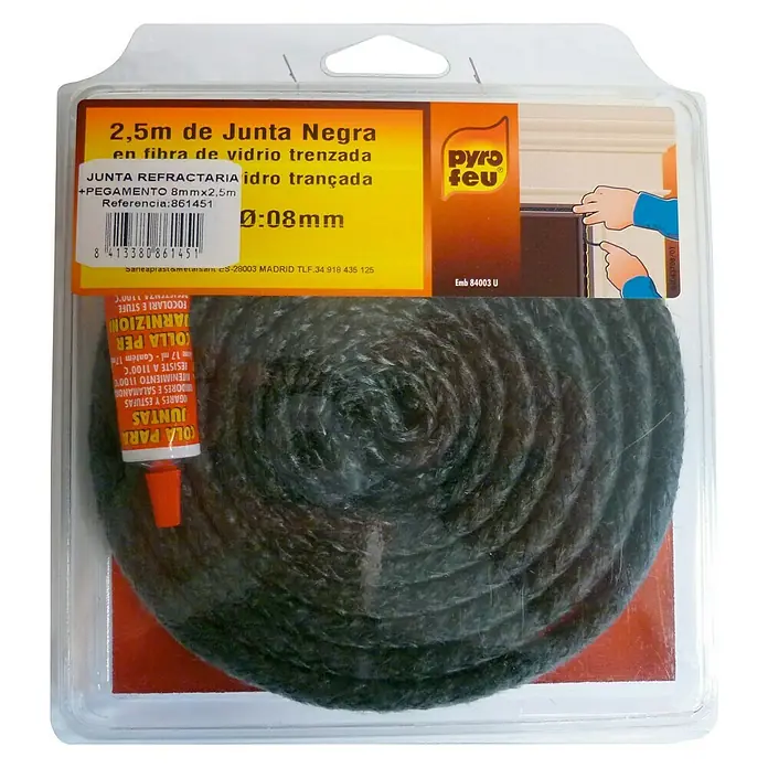 Junta refractaria + Pegamento (Ø x L: 8 mm x 2,5 m)