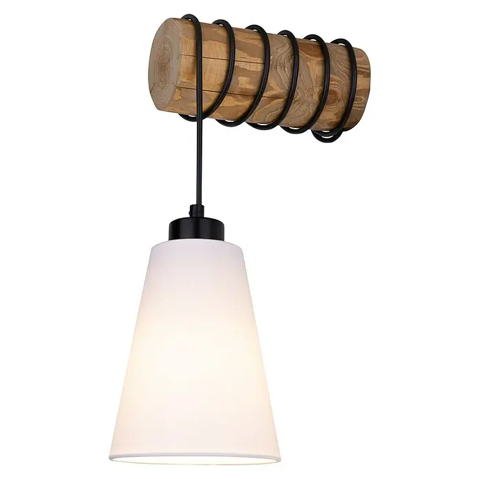 Britop Lighting Wandleuchte Trabo Carlos - 25 W, L x B x H: 275 x 145 x 500 mm, Weiß, E27 - Moderne Wandleuchte mit Lampenschirm und rustikalem Holzbalken mit schwarzen Metallverzierungen. Die Leuchte ist ein echter Hingucker!