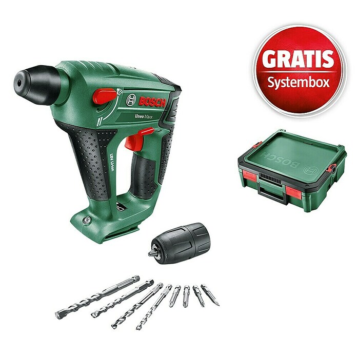 Bosch Power for All 18V Maschinenpaket (Akku-Bohrhammer Uneo Maxx (ohne Akku) + gratis Systembox) | BAUHAUS