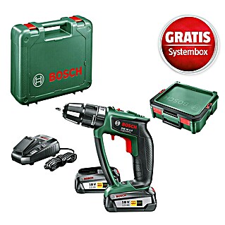 Bosch Power for All 18V Maschinenpaket (Akku-Schlagbohrschrauber PSB 18 LI-2 Ergonomic (2 Akkus) + gratis Systembox)