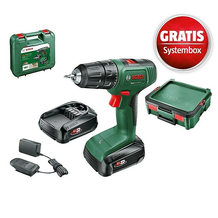 Bosch Power for All 18V Maschinenpaket (Akku-Bohrschrauber EasyDrill 18V-40 (2 Akku) + gratis Systembox) | BAUHAUS