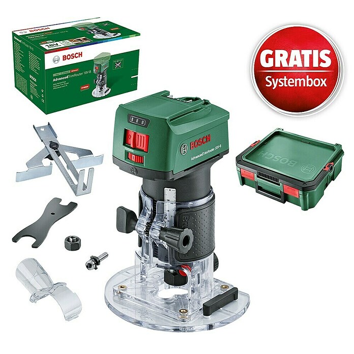 Bosch Power for All 18V Maschinenpaket (Akku-Kantenfräser AdvancedTrimRouter 18V-8 + gratis Systembox) | BAUHAUS