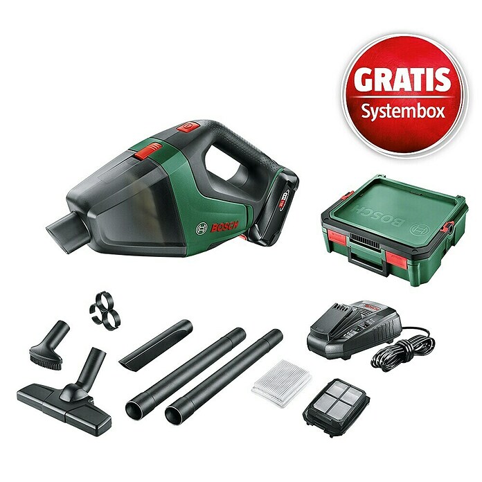 Bosch Power for All 18V Maschinenpaket (Akku-Handstaubsauger UniversalVac 18 (1 Akku) + gratis Systembox) | BAUHAUS