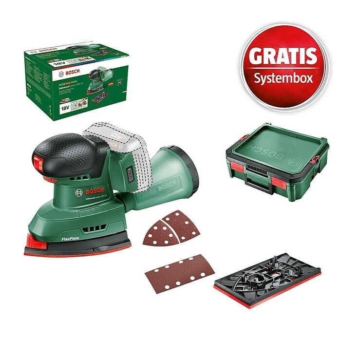 Bosch Power for All 18V Maschinenpaket (Akku-Multischleifer Universal Sander 18V-10 + gratis Systembox) | BAUHAUS