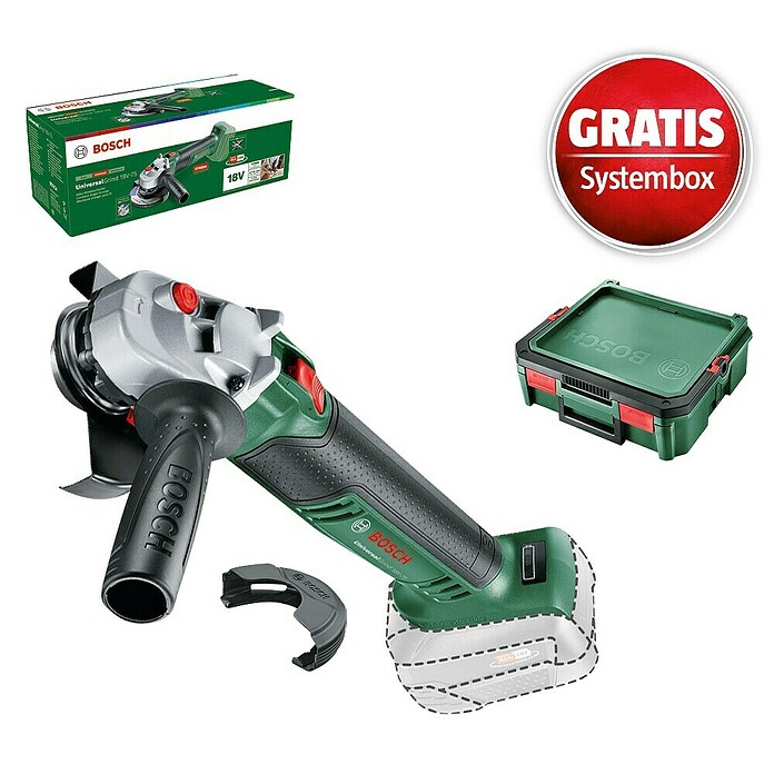 Bosch Power for All 18V Maschinenpaket (Akku-Winkelschleifer UniversalGrind 18V-75 + gratis Systembox) | BAUHAUS