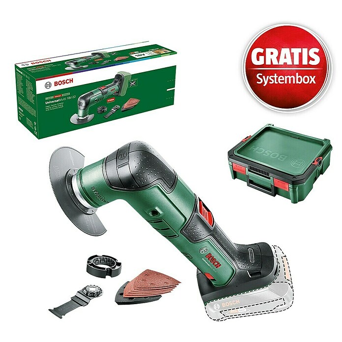 Bosch Power for All 18V Maschinenpaket (Akku-Multifunktionswerkzeug UniversalMulti 18V-32 + gratis Systembox) | BAUHAUS