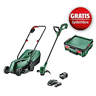 Bosch Power for All 18V Maschinenpaket (Akku-Rasenmäher-Set Akku-Rasenmäher 18V-32-200 + Akku-Rasentrimmer18V-26 & gratis Systembox)