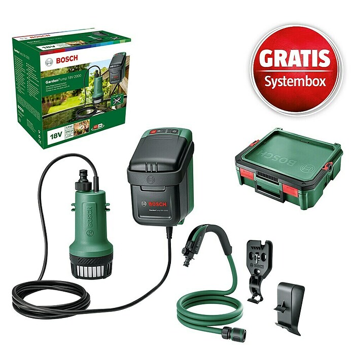 Bosch Power for All 18V Maschinenpaket (Akku-Regenfasspumpe GardenPump 18V-2000 & gratis Systembox) | BAUHAUS