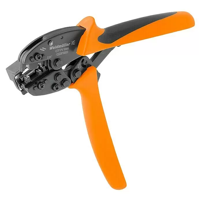 Weidmüller Crimpzange CTF PV WM4 - Passend für: Crimpbereich 2,5 mm² bis 6 mm² - Weidmüller Crimpzange in Orange und Schwarz für elektrische Verbindungen.