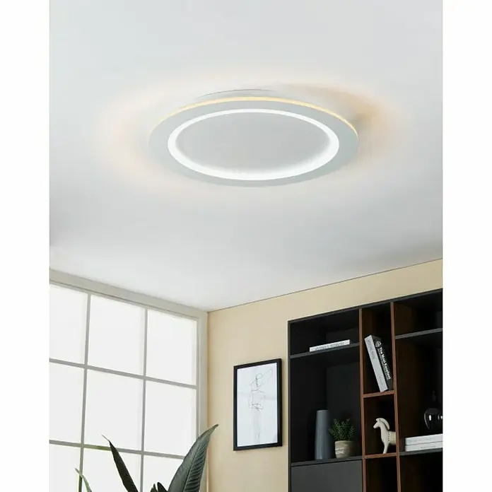 Eglo LED-Deckenleuchte Padrogiano-Z - Durchmesser: 59,5 cm, Kaltweiß, Kunststoff, Dimmbar - Moderne, runde Deckenleuchte in Weiß mit warmweißem Licht für eine stilvolle Raumbeleuchtung. Ideal für Wohnzimmer und Schlafzimmer.