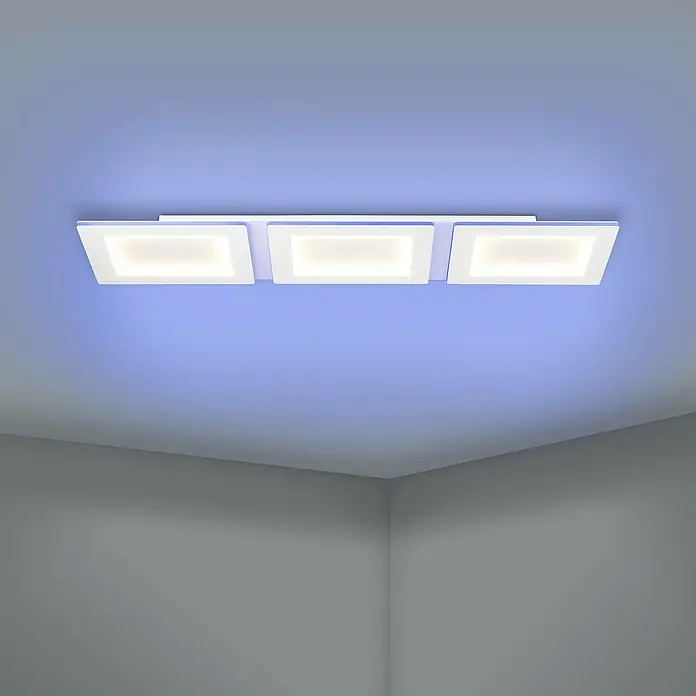 Eglo LED-Deckenleuchte Padrogiano - L x B x H: 1.200 x 300 x 50 mm, Kaltweiß, Kunststoff, Dimmbar - Moderne Deckenleuchte mit drei quadratischen LED-Paneelen, die ein helles und gleichmäßiges Licht in den Raum abstrahlen. Stilvolle Beleuchtungslösung.