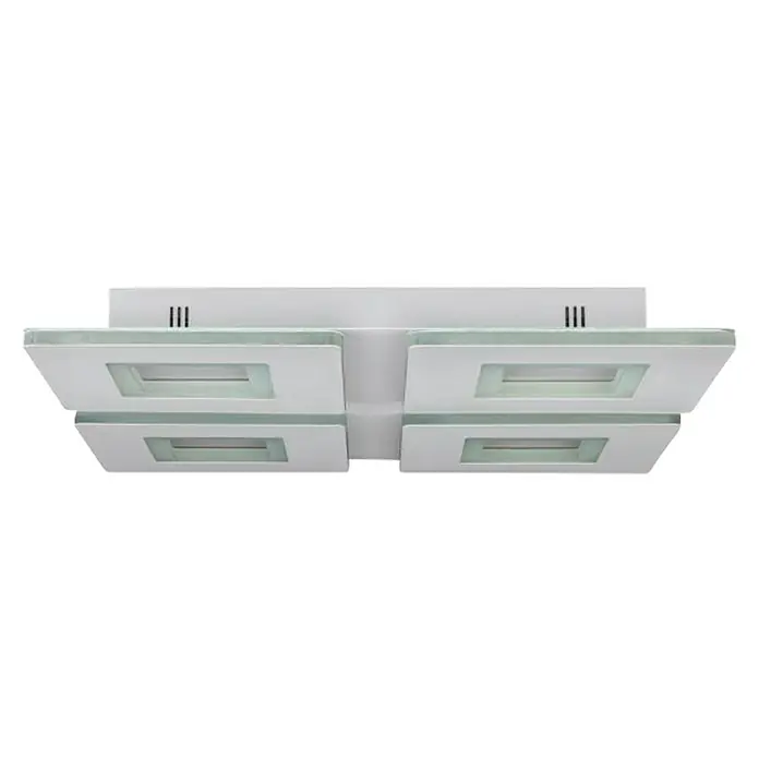 Eglo LED-Deckenleuchte Padrogiano - L x B x H: 450 x 450 x 50 mm, Kaltweiß, Kunststoff, Dimmbar - Nahaufnahme einer modernen, viereckigen Deckenleuchte mit weißen Rahmen und Glasakzenten, die ein elegantes und helles Ambiente schafft.