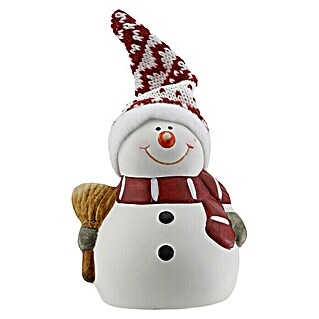 Dekoartikel Schneemann mit Mütze (Weiß/Rot, Keramik, Höhe: 11 cm)