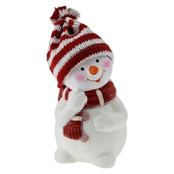 Dekoartikel Schneemann mit Mütze (Weiß/Rot, Keramik, Höhe: 13 cm) | BAUHAUS
