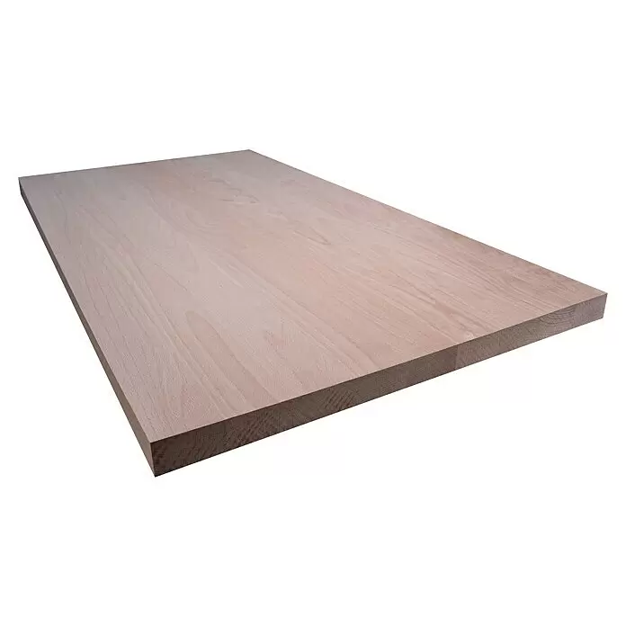 Leimholzplatte Treppenstufe - Buche, Qualitätsstufe Leimholzplatte: A/B, 1.000 x 650 x 40 mm - Rechteckige helle Holzplatte mit sichtbarer Maserung.