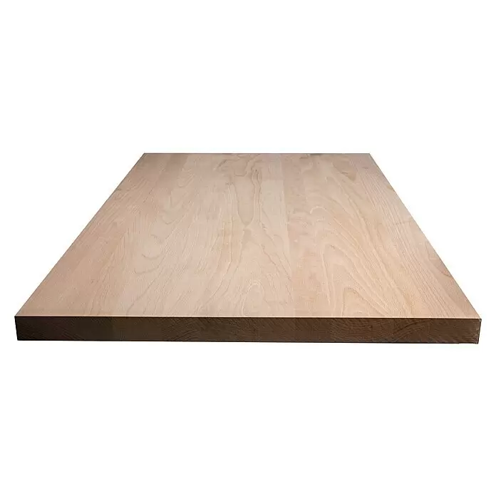 Leimholzplatte Treppenstufe - Buche, Qualitätsstufe Leimholzplatte: A/B, 1.200 x 650 x 40 mm - Helles Holzbrett, rechteckig mit sichtbarer Maserung und massiver Seitenkante.