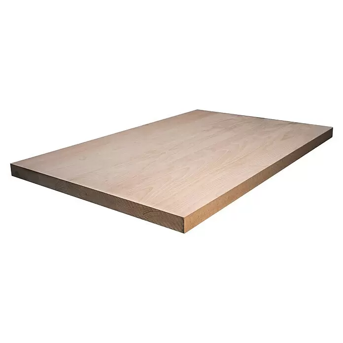 Leimholzplatte Treppenstufe - Buche, Qualitätsstufe Leimholzplatte: A/B, 1.200 x 650 x 40 mm - Rechteckige helle Holzplatte mit sichtbarer Maserung.