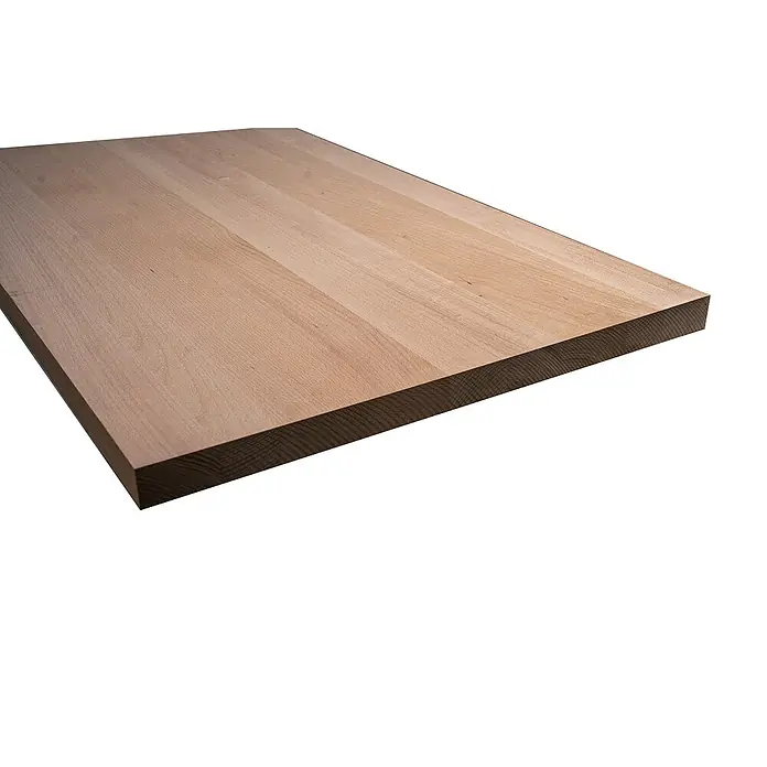 Leimholzplatte Treppenstufe - Buche, Qualitätsstufe Leimholzplatte: A/B, 1.100 x 650 x 40 mm - Nahaufnahme einer hellen Holzplatte mit sichtbarer Maserung, ideal für Möbelbau oder als Arbeitsplatte.