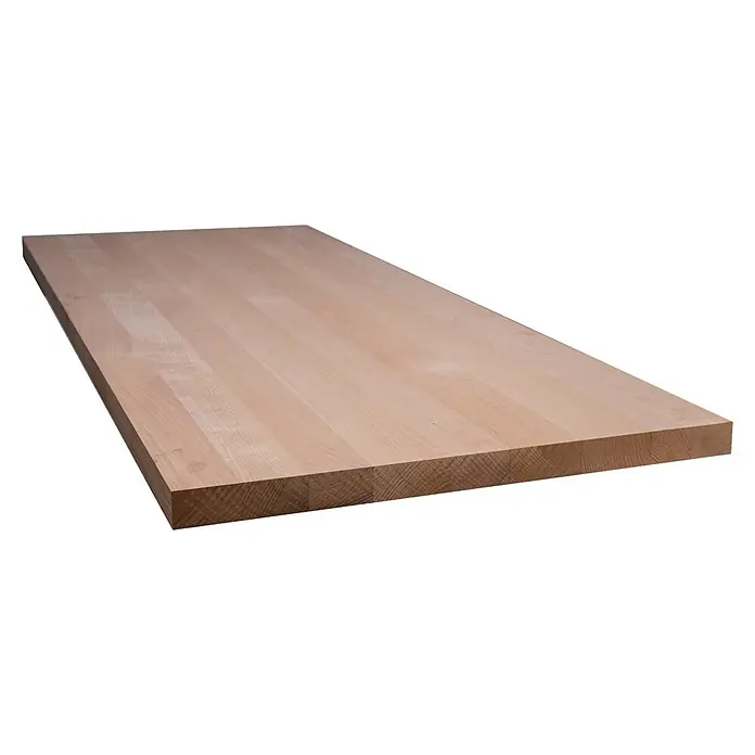 Leimholzplatte Treppenstufe - Buche, Qualitätsstufe Leimholzplatte: A/B, 1.600 x 650 x 40 mm - Eine massive, unbehandelte Holzplatte mit deutlich sichtbarer Maserung, ideal für DIY-Projekte und Möbelbau.