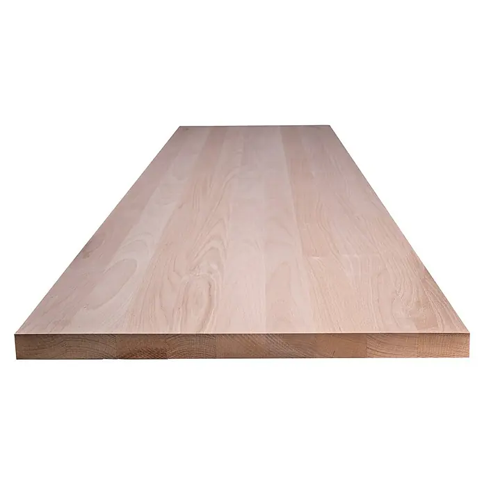 Leimholzplatte Treppenstufe - Buche, Qualitätsstufe Leimholzplatte: A/B, 2.000 x 650 x 40 mm - Massive Holzplatte aus hellem Holz mit deutlicher Maserung, ideal für Möbelbau oder als Arbeitsfläche. Robuste und natürliche Optik.