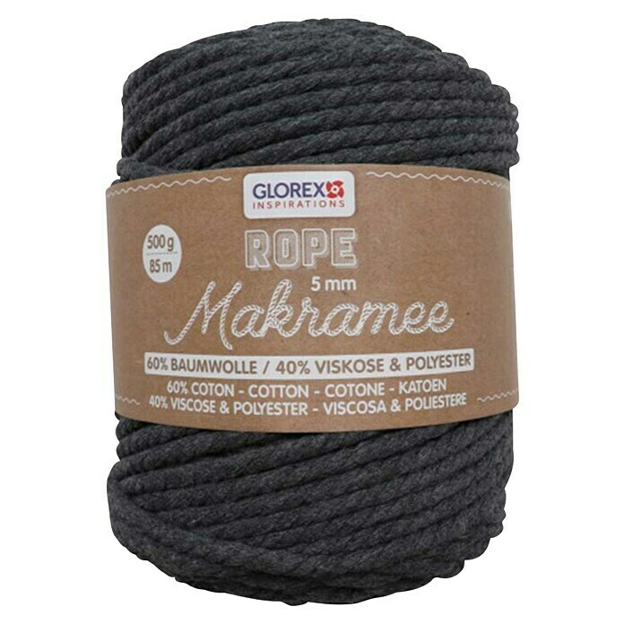 Glorex Wolle Makramee-Rope (Anthrazit, Durchmesser: 5 mm, 500 g, gedreht) | BAUHAUS