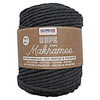 Glorex Wolle Makramee-Rope (Anthrazit, Durchmesser: 5 mm, 500 g, gedreht)