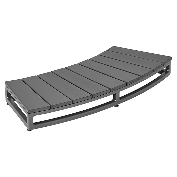 Malibu Whirlpool-Umrandung - B x T x H: 85 x 35 x 10 cm, Anthrazit - Diese Aufnahme zeigt eine stilvolle, geschwungene Bank aus Holzlatten in Grau, ideal für den Außenbereich. Die Bank kombiniert Funktionalität mit modernem Design.