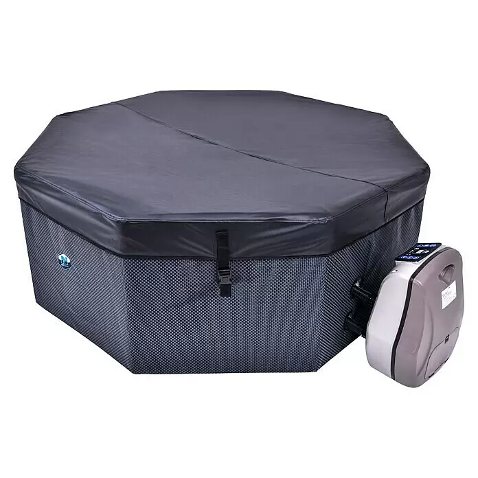 NetSpa Mobil-Whirlpool Octopus - Ø x H: 193 x 73 cm, Schwarz/Weiß, 1.000 l - Sechseckiger tragbarer Whirlpool mit dunkelgrauer Webstruktur, passender Abdeckung und externer Steuereinheit.