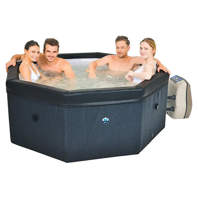 NetSpa Mobil-Whirlpool Octopus - Ø x H: 193 x 73 cm, Schwarz/Weiß, 1.000 l - Ein aufblasbarer NetSpa Whirlpool mit vier Personen, die sich darin entspannen. Er verspricht Entspannung und Wellness für zu Hause.