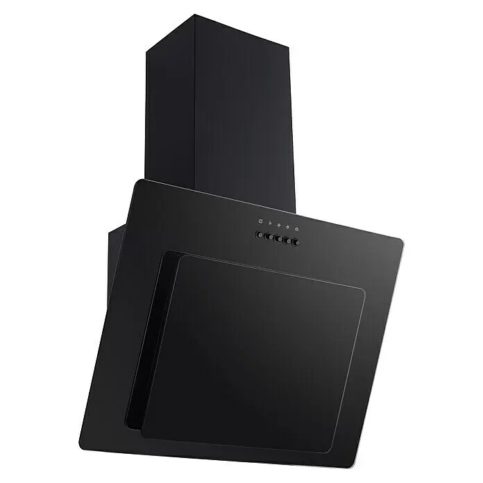 PKM Schräghaube 9039Y1 - Breite: 59,5 cm, Max. Gebläseleistung Abluftbetrieb: 330 m³/h, Schwarz - Elegante schwarze Dunstabzugshaube mit moderner, geneigter Glasfront und Bedientasten.