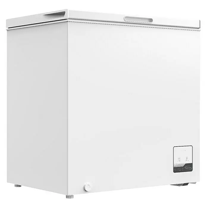 PKM Tiefkühltruhe GT200E - Nutzinhalt Gesamt: 199 l, 55,6 x 82,3 x 83,5 cm, Weiß - Weißer Gefrierschrank mit oberem Griff und Bedienfeld.